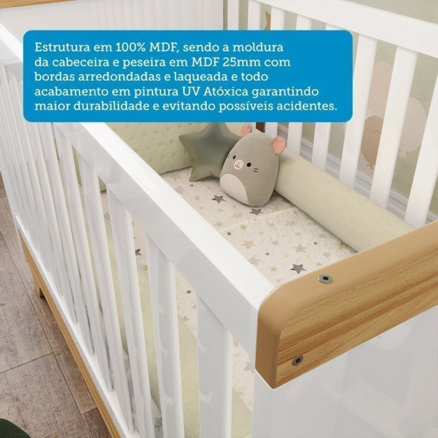 Conjunto Quarto de Bebê com Guarda Roupa e Berço Kakau Retrô Espresso Móveis Branco Brilho/Amêndoa