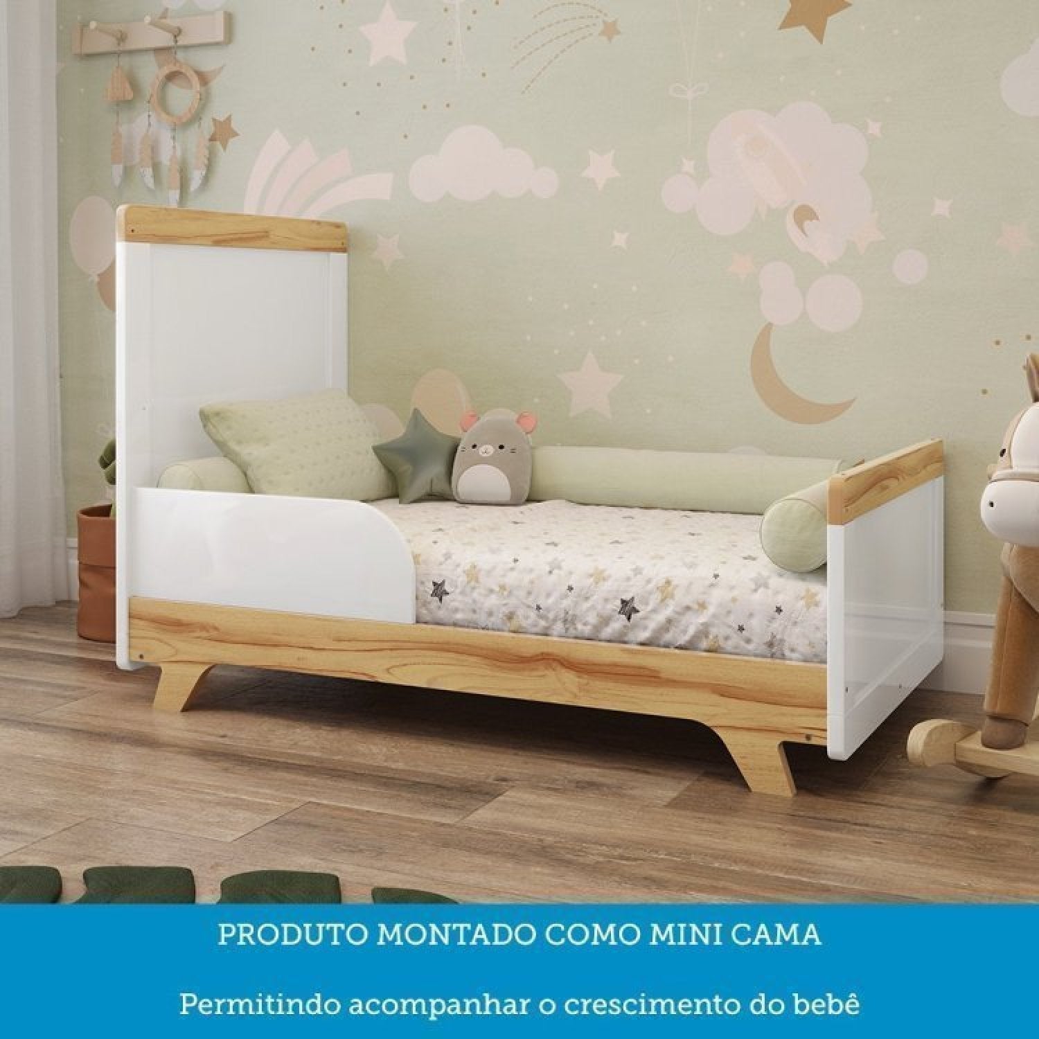 Conjunto Quarto de Bebê com Guarda Roupa e Berço Kakau Retrô Espresso Móveis Branco Brilho/Amêndoa