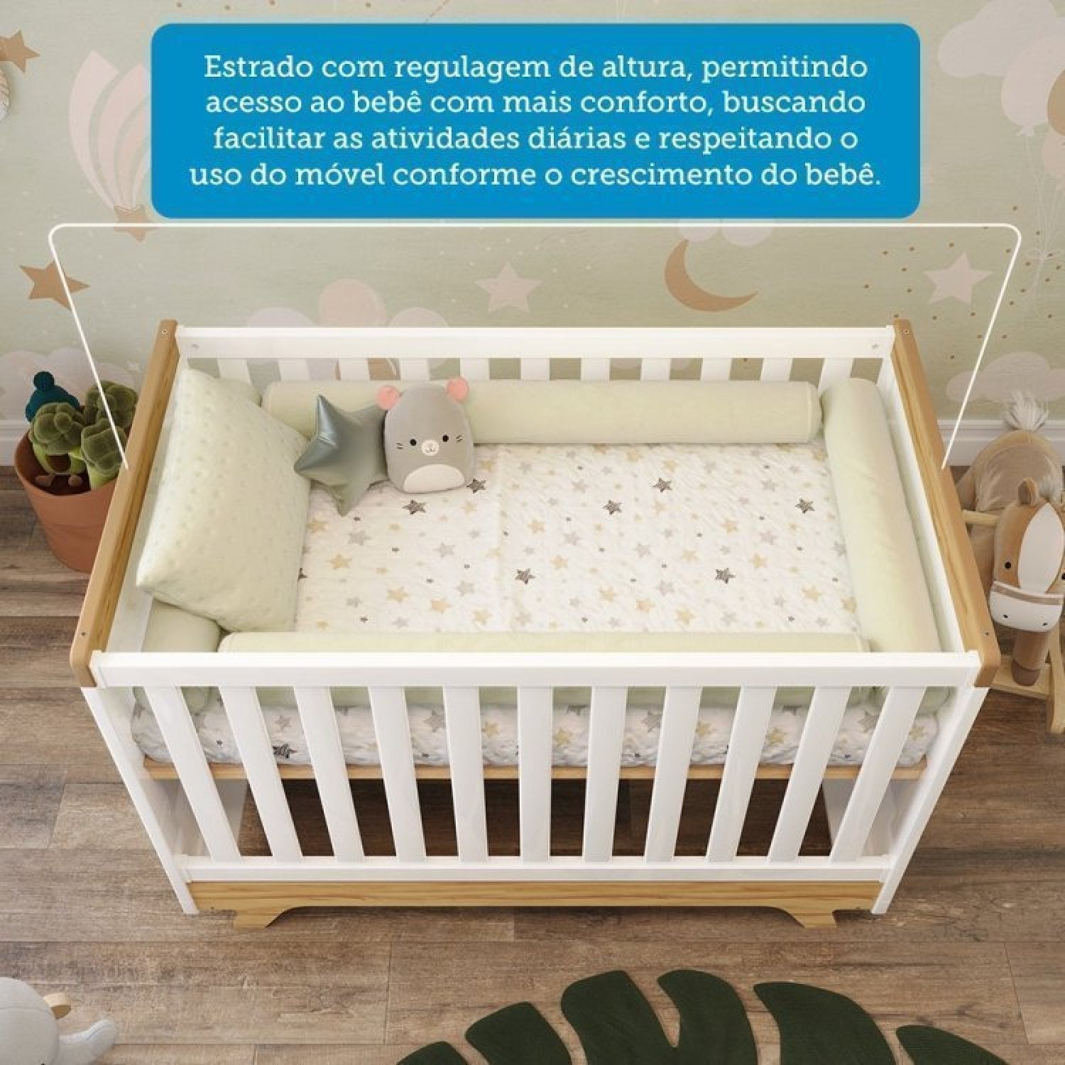 Conjunto Quarto de Bebê com Guarda Roupa e Berço Kakau Retrô Espresso Móveis Branco Brilho/Amêndoa