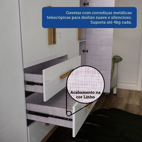 Conjunto Quarto de Bebê com Guarda Roupa e Berço Kakau Retrô Espresso Móveis Branco Brilho/Amêndoa